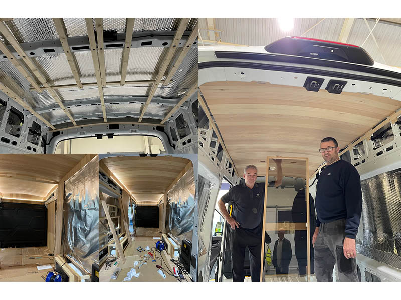 Insulating the van was a key element for the team ahead of adding the wood cladding. LICENSE EXPIRES: PERPETUAL - LICENSE BY: Ford Europe LICENSE SCOPE: A - Earned editorial, press releases, press kits. B - All non-broadcast digital and online media. C - All non-broadcast digital and online media, plus Retail and POS (showrooms, events etc). D - All print media (newspaper, magazine etc) REGION: Global COPYRIGHT AND IMAGE RIGHTS: This content is solely for editorial use and for providing individual users with information. Any storage in databases, or any distribution to third parties within the scope of commercial use, or for commercial use is permitted with written consent from Ford of Europe only.